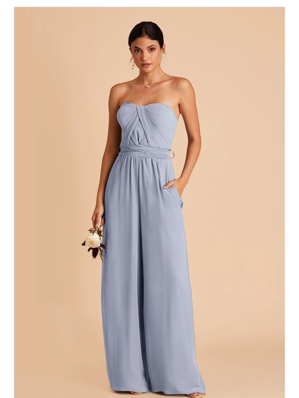 Birdy Grey Gigi Dress Chiffon Dusty Blue Jumpsuit Size Medium